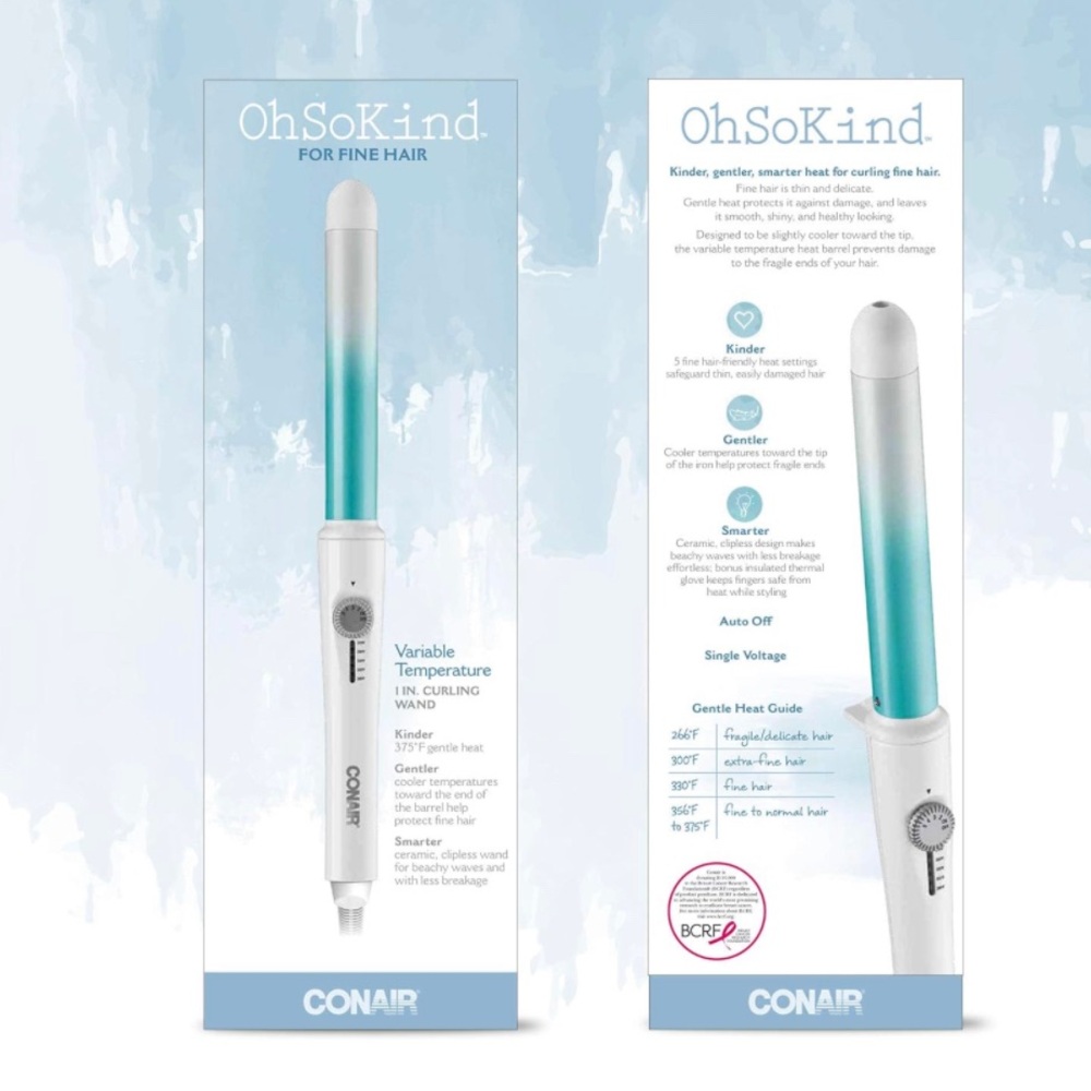 CONAIR OhSoKind Curling Wand For Fine Hair 1-inch Straight Wand. BNIB!